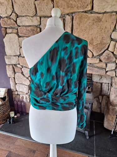 Asos One Sleeve Blurred Animal Print Top Green Black Size 12 BNWT RRP £30 - Picture 6 of 12