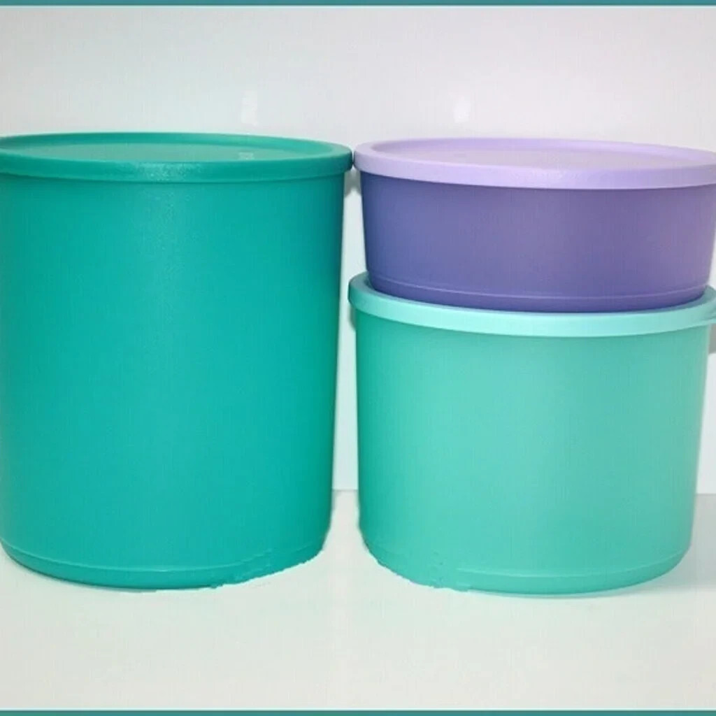 Tupperware Set of 3 Basic Bright Round Cubix Round Stackable Canisters ...