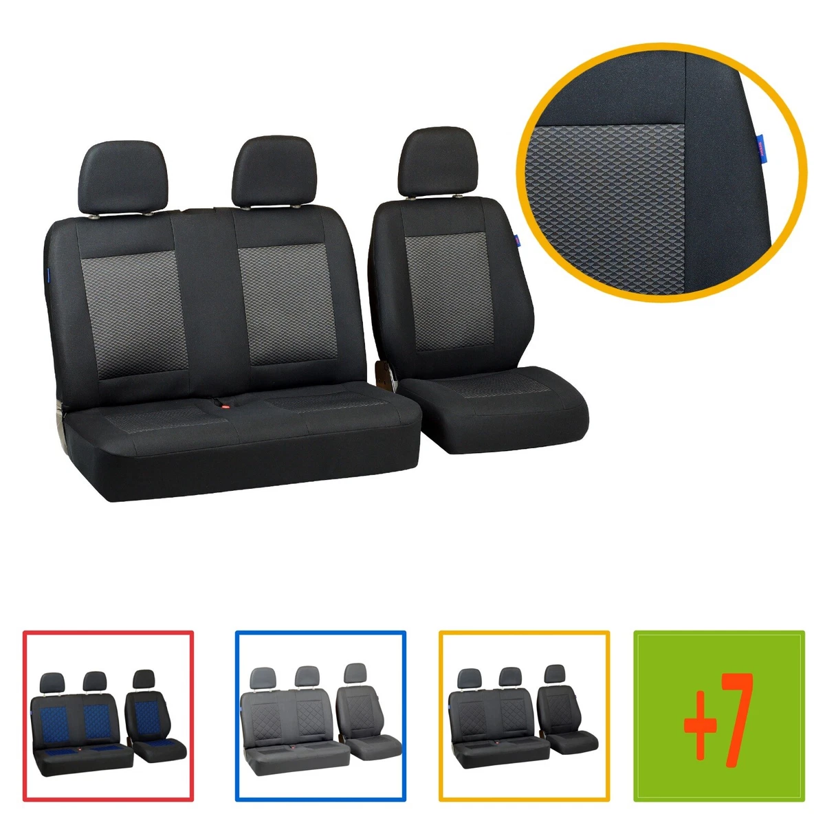 Stoff Sitzbezüge Für Mercedes Vito W447 Ab 2014 – 1. Reihe 3-Sitzer, Passgenau, Schwarz, Für Sitzheizung Geeignet