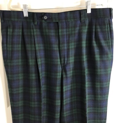 VTG Joseph A Bank Clothiers Blue Green Tartan Plaid Mens Pants