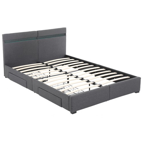 Bettgestell Bett Bettrahmen Doppelbett mit LED-Leuchten Lattenrost 200×140cm - Bild 8 von 8