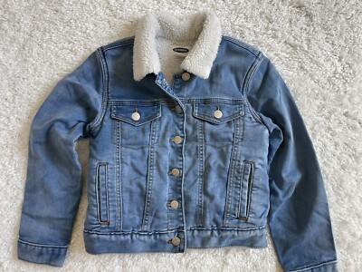 Old Navy Girls Jean Trucker Denim Jacket Sherpa Lined Sz L Large 10/12 EUC 