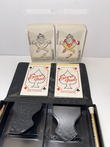Vintage MCM Playing Cards Patton Leather Card Caddy 2 Unopened Decks Pencil Pads - Picture 5 of 12