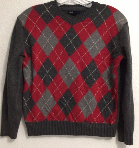 Suéter tejido cuello en V Gap Kids niño talla L niño gris/rojo mezcla algodón - Imagen 5 de 12