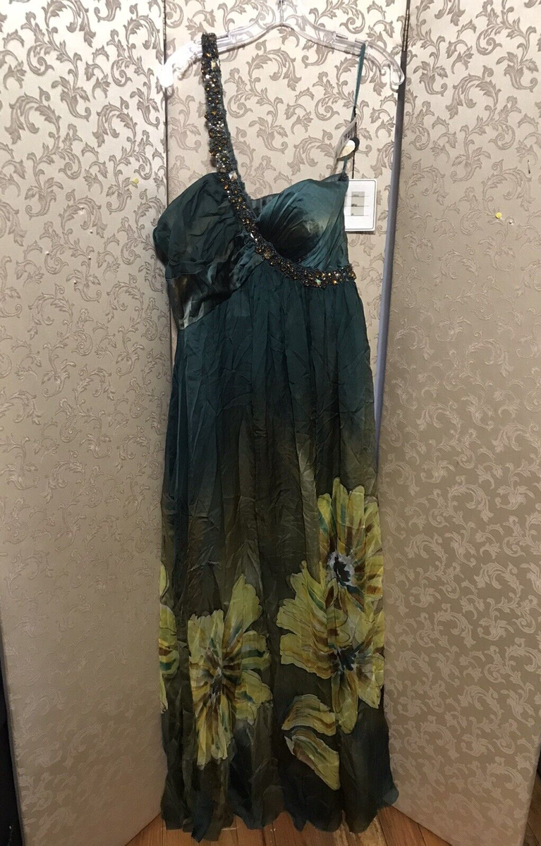green multi color dress Final Sale Plus Size Spaghetti Strap Mermaid Gown in Green Multi Color main image 1