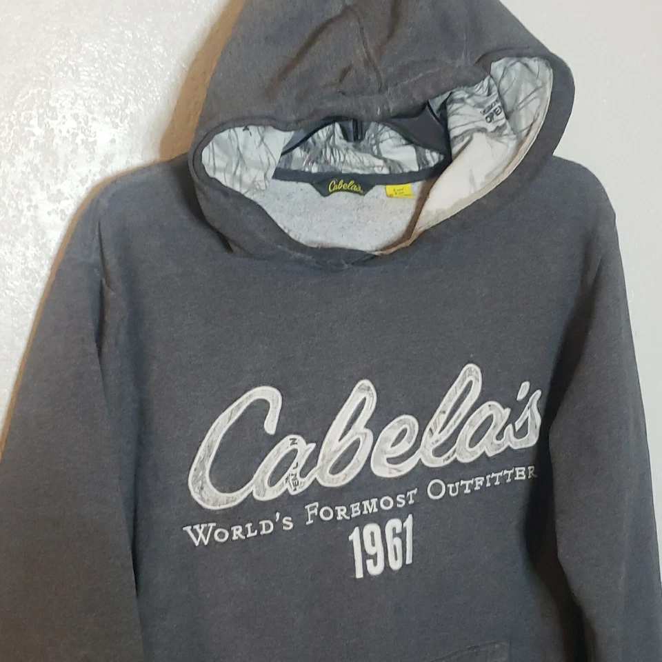 Cabelas Hooded Pullover Sweatshirt Hoodie Mens Small Gray Pocket Hunting  - Image 3 of 4