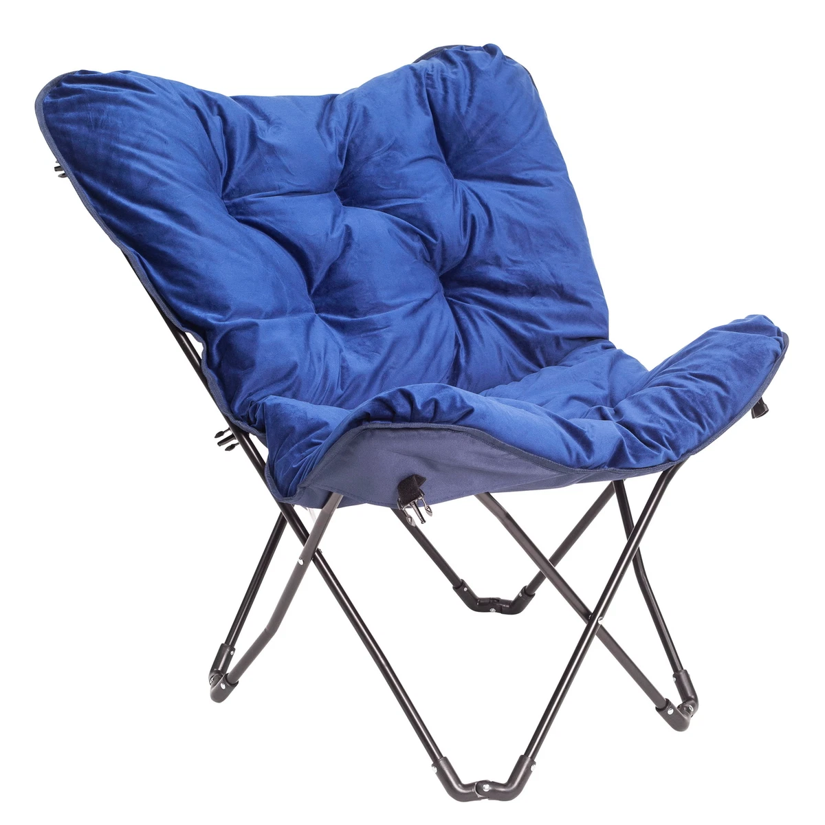 Soft portable Folding Chair Tufted Velvet Fabric Black Frame