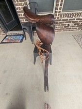 Vintage Brown Leather Horse Saddle Equestrian 17"