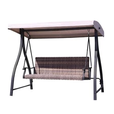 Aoodor 3-seat Patio Swing Chair with Brown Adjustable Canopy Heavy Duty 882 Lbs