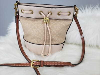 Tory Burch Ivory T Monogram Mini Bucket Bag Crossbody Purse