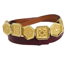 VTG Alexis Kirk Belt Womens M/L Burgundy Snakeskin Leather Retro Textured Buckle
