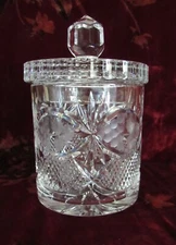 Vintage Lead Cut Crystal "Violetta" Cookie / Candy Jar - Etched Grapes - EUC