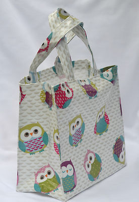 Fun Owls craft Handmade Cotton Oilcloth small tote bag Childs Bag Lunch