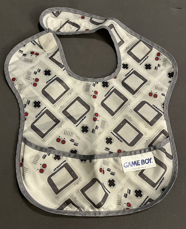Nintendo Gameboy Bib with Catch Pocket Baby Bib Gift Gamer Mario Zelda Tetris VG
