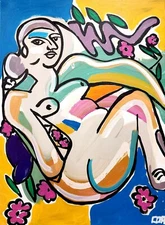 CORBELLIC EXPRESSIONISM 16X20 FLOWER CHILD CUBIST FINE ART HOME INTERIOR DESIGN