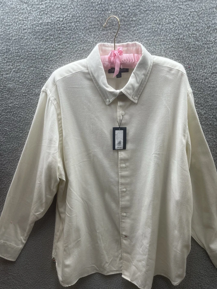 CREMIEUX CLASSICS Men’s Cotton Woven Shirt Button Up Ivory XXL New Plaid Trim - Image 4 of 4