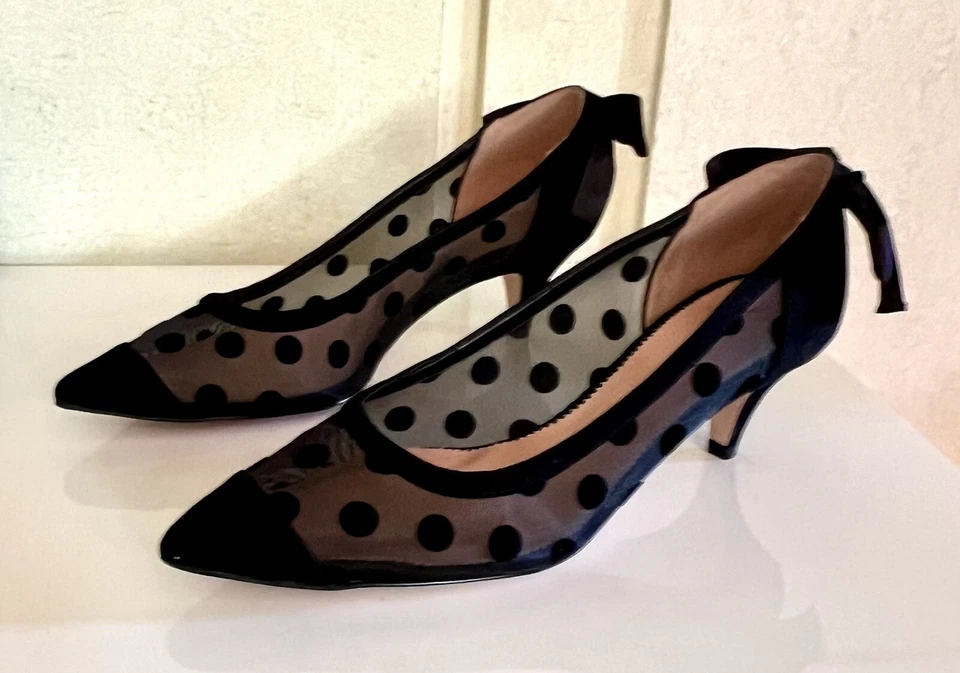 Новый в коробке J Crew размер 8 черная сетка точка Emory котенок каблук насосы с бантом K2622 - Изображение 4 из 4