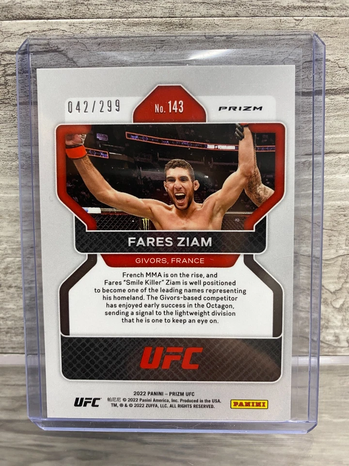 2022 Panini Prizm UFC Red Prizm /299 Fares Ziam #143 Rookie RC MINT - Image 2 of 2