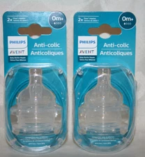Brand NEW Lot of 4 Philips AVENT Anti-Colic Bottle Nipple 0m+ Level 2 Flow 1