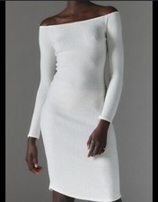 Urban Outfitters Silence + Noise ivory ribbed off shoulder dress midi medium P4