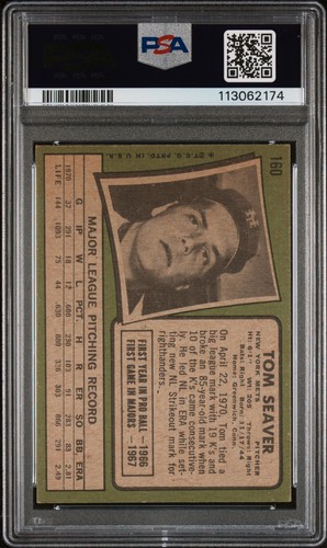 Topps 160 Tom Seaver 1971 Mets de Nueva York PSA 6 como nuevo Salón de la Fama graduado - Imagen 2 de 3