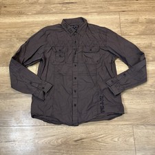 Men  s XL Affliction Black Premium Brown Stripe Shirt Button Up Shirt Y2K