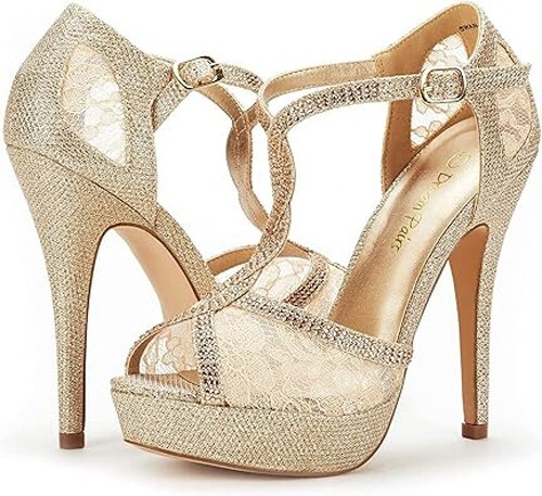 Women High Heel Sandals Platform Dress Rhinestones Peep Toe Pumps Shoes Size 7.5 - Picture 2 of 5