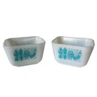 Set Of 2 Pyrex 501-B 1-1/2 Cup Amish Butterprint Dish Turquoise on White *No Lid