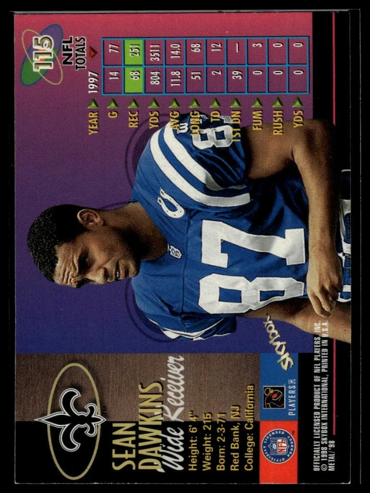 1998 Metal Universe #115 Sean Dawkins - Image 2 of 2