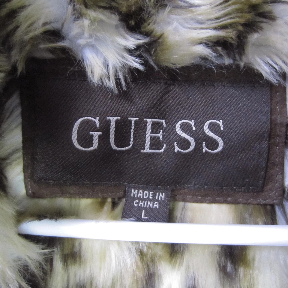 Guess куртка женщин большой коричневый искусственной замши леопард искусственного меха отделки пальто зима - Изображение 3 из 4