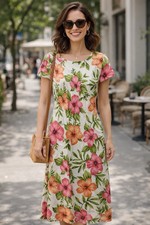 Vintage Talbots Womens Dress Size 6 Floral Linen Hibiscus Spring Coastal Island