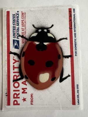 FNNCH Signed Ladybug  Sticker  USPS Priority Mail 5 X 3.5