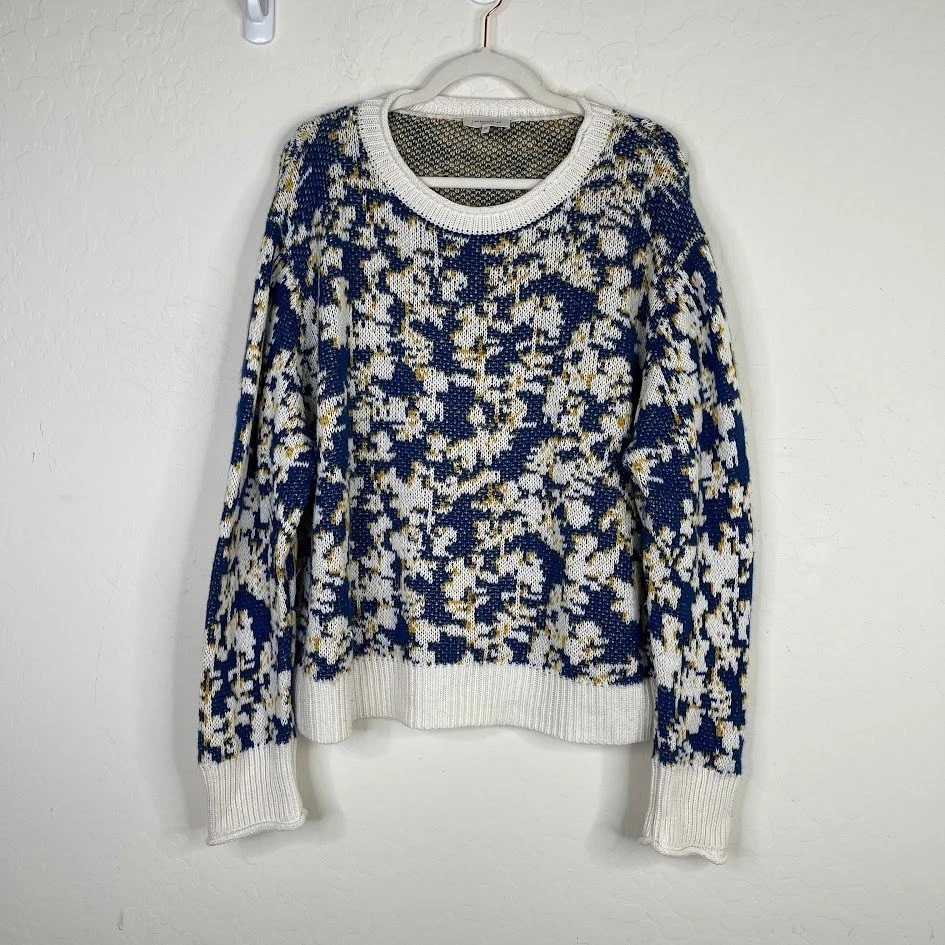 Lafayette 148 Cashmere Cotton Silk Jacquard Print Pullover Sweater Artsy Size L - Image 2 of 4