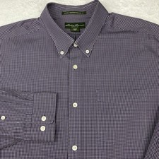 Eddie Bauer Mens Shirt XL Purple/White Checks Relaxed Fit Wrinkle Resistant
