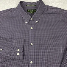Eddie Bauer Mens Shirt XL Purple/White Checks Relaxed Fit Wrinkle Resistant