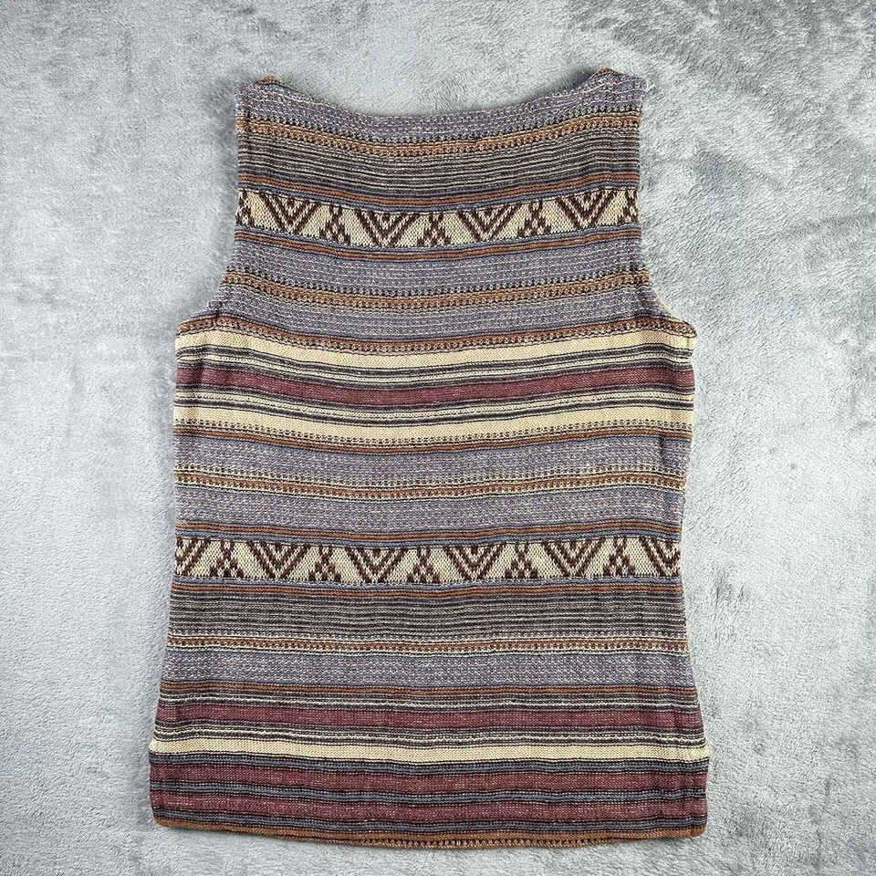 Camiseta sin mangas Lauren Jeans Co Ralph Lauren para mujer XS tejido de lino cuello barco boho azteca Foto 2 de 4