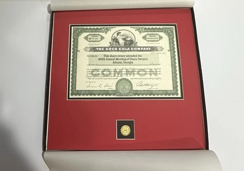Vintage Coca-Cola 100th Annual Shareholders Meeting Commemorative Certificate