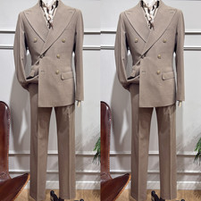 Double Breasted Men Suits Officel Wide Peak Lapel Business 2Pcs Jacket Tuxedo