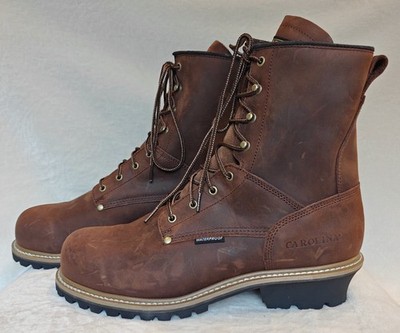 Carolina Boot Brown Leather 8'' Steel Toe WP Logger Work Boots CA9821 - Sz 15(2E)