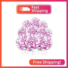 Hot Pink Confetti Balloons, 25 Pcs Thickened 12 Inch Clear Latex Balloon with Co