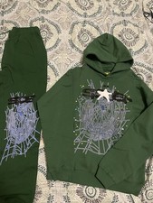 Spider Men's Tracksuit Set Green Spider Web Graphic Hoodie Sweatpants Size M