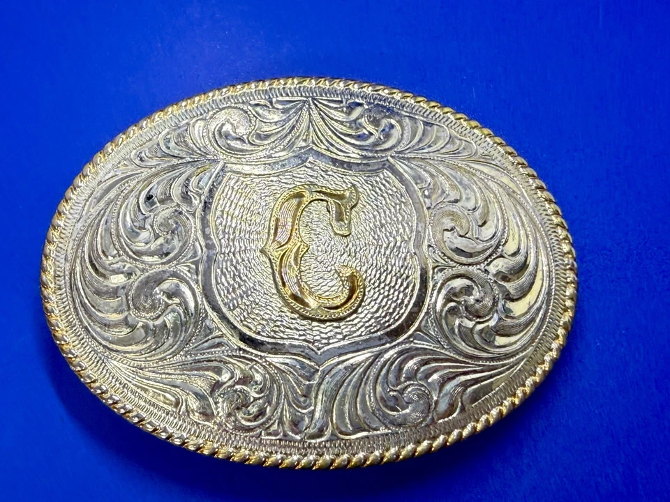 Hebilla de cinturón con monograma letra C inicial estampada Justin (Boot Co) plata México Foto 2 de 4
