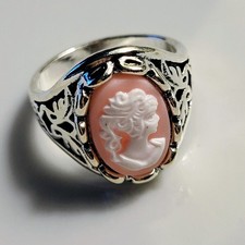 Anillo camafeo rubor estilo vintage - ajuste filigrana tono plata - talla 8