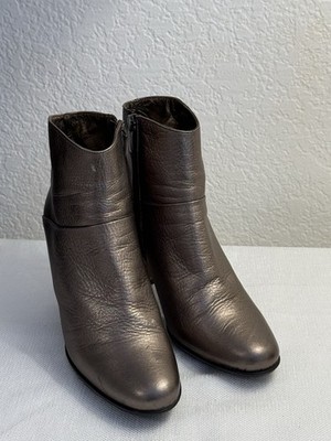 Ron White Metallic Bronze Leather Ankle Boots EU 39.5 US 9 Studded Heel Italy