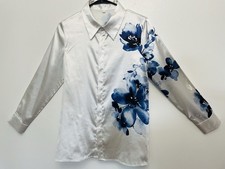 Women's Casual Floral Print Button Front Blouse/ Color White  Blue Size S
