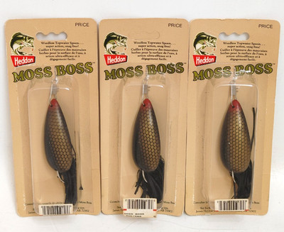 (3) Vintage Heddon Moss Boss Top Water Fishing Lures Lot of 3- 3/8 oz Gold Scale
