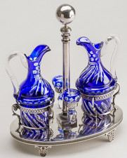 PORTE-HUILIER EMPIRE ARGENT POINÇON 1er COQ PARIS FLACONS BACCARAT M.O.JACQUART