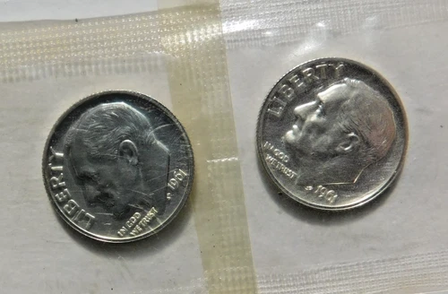 1961 x 2 Proof Roosevelt Dime 90% Silver United States Coins in Cello Lot of 2