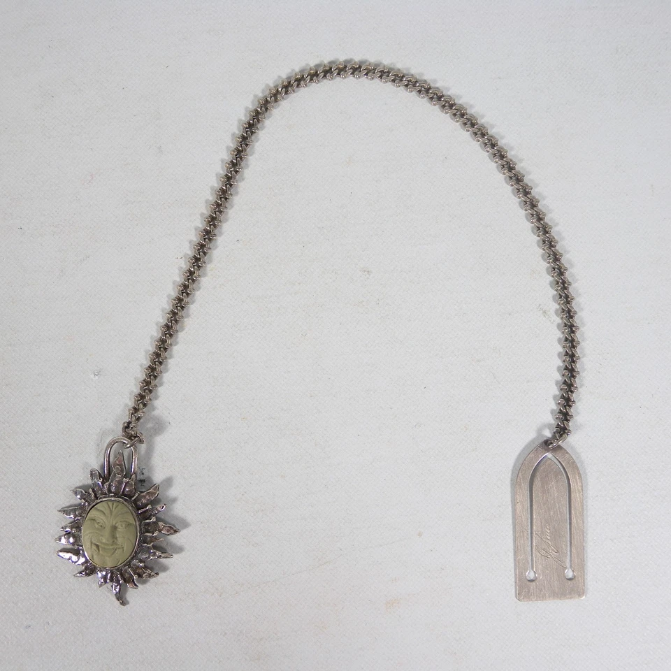 SEGNALIBRO SEGNA LIBRO IN ARGENTO 800 CIONDOLO A FORMA DI SOLE CATENINA VINTAGE - Immagine 2 di 4