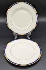 Lenox Royal Treasure Two Dinner Plates Blue White Gold Fine Bone China Some Wear